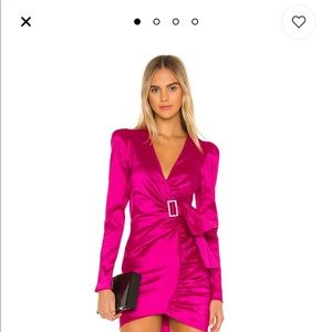 NBD HOT PINK DRESS 80’s Shoulder Pad Sleeves Rhinestone Belt Detail Size M